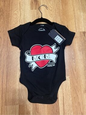 Black Baby Bodysuit with Red Heart 'MOM' Graphic